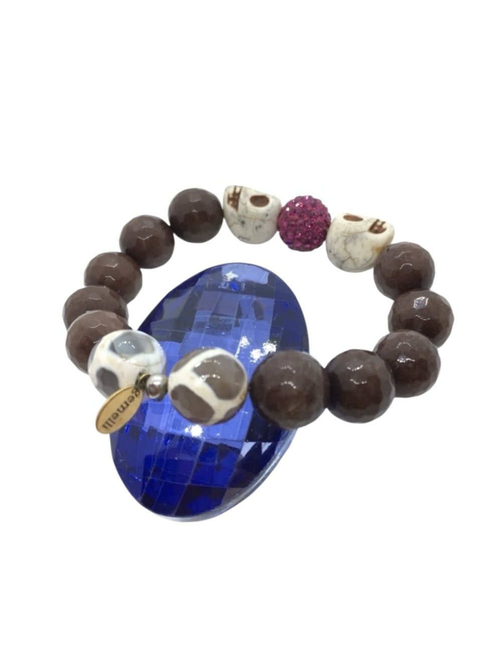 Gemelli Sugar Skull Beads Brown Pink Stretchy Bracelet